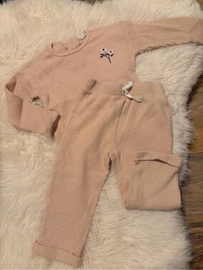 FIRSTS by Petit Lem Kids Waffle Knit Two-Piece Bottoms Set - Soft Blush
